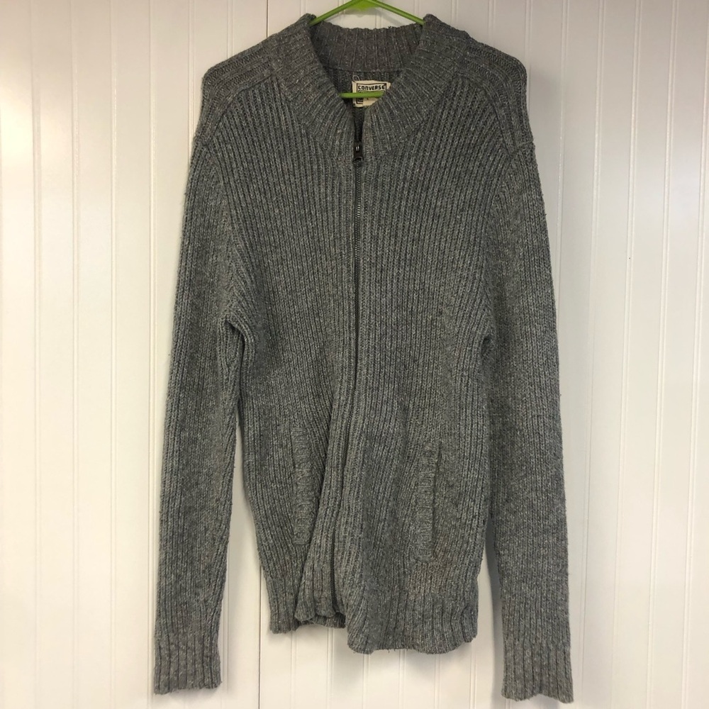 Converse All Star Men's Gray Sweater Cardigan Zip Up Large